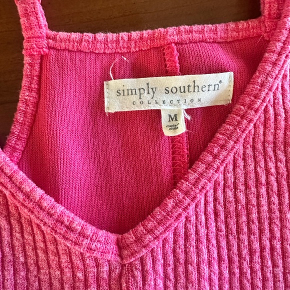 Simply Southern Pink Ribbed Jumpsuit, wide cropped legs, size M - Picture 3 of 5